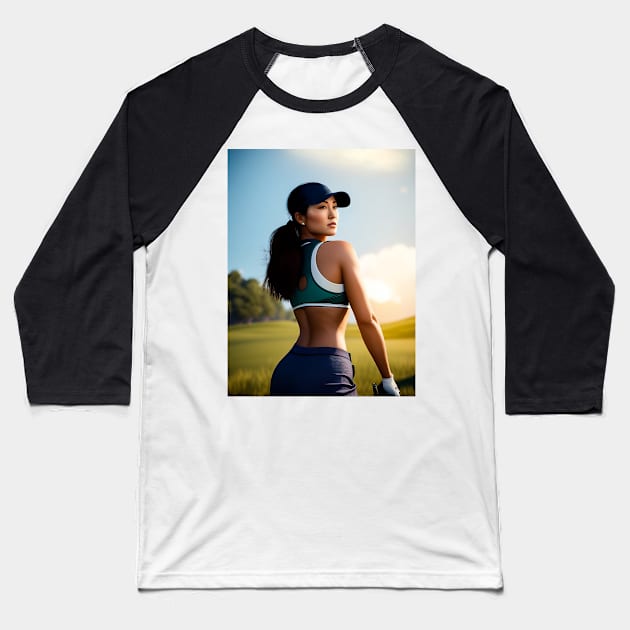 Woman Golfer Painting Baseball T-Shirt by ArtShare